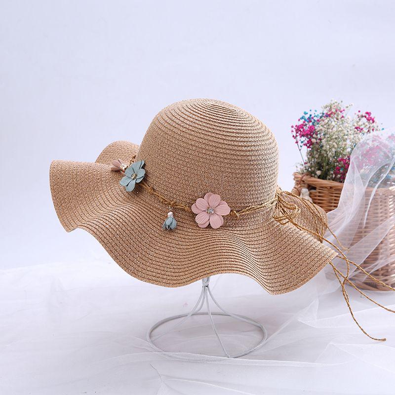 Chapeau Femme Été Édition Coréenne Tendance Protection Solaire Chapeau de Plage Chapeau Pare-Soleil de Voyage Polyvalent Résistant aux UV Chapeau en Herbe