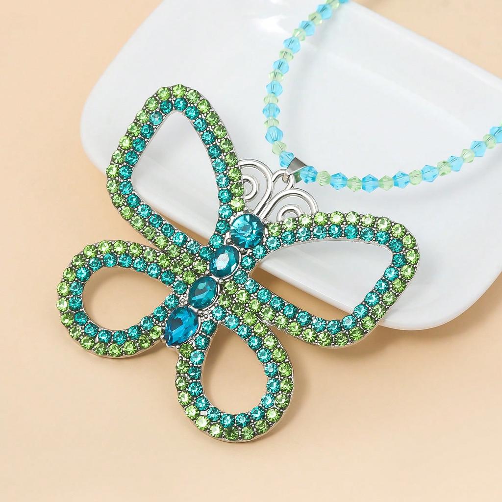A large butterfly necklace, bead necklace, crystal butterfly pendant necklace for women