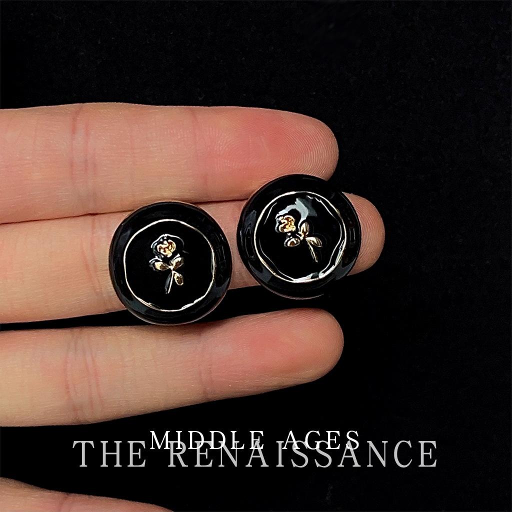 Средневековые черные золотые розовые круглые серьги-гвоздики в стиле Хепберн, геометрические серьги с эмалью-каплей, женские