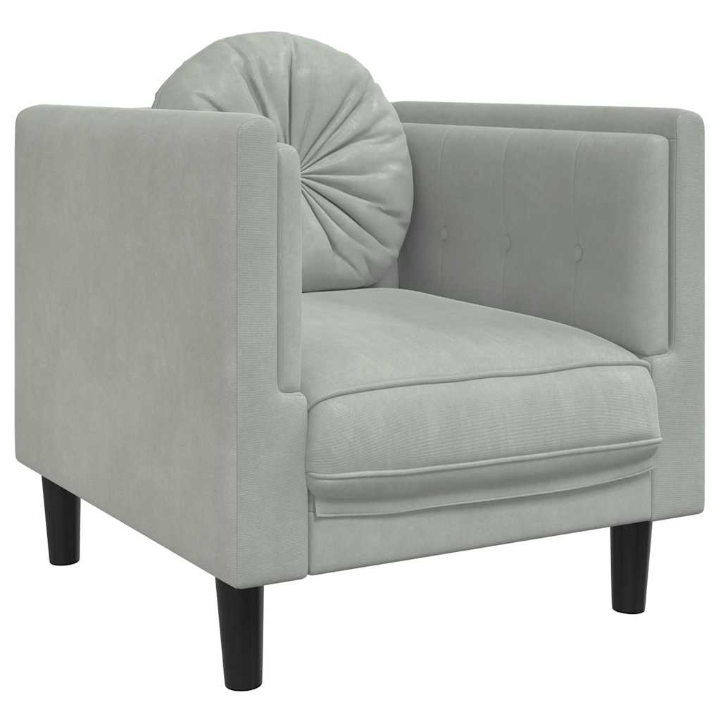 Armchair with Cushion Light Grey Velvet