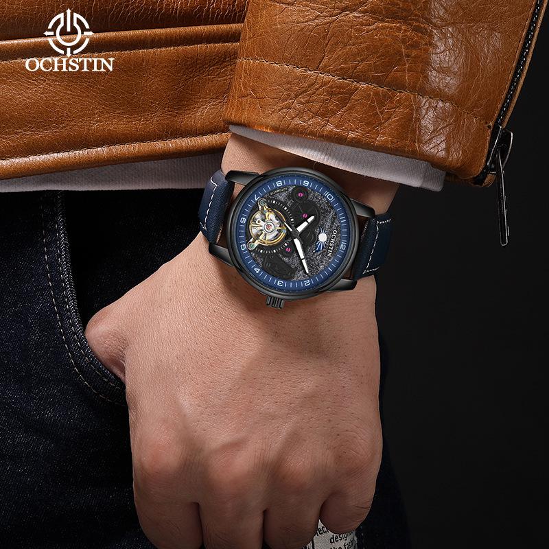 Swiss Tourbillon Men's Mechanical Watch, Large Dial, Automatic, Fashionable Leather Strap, High-End Feel