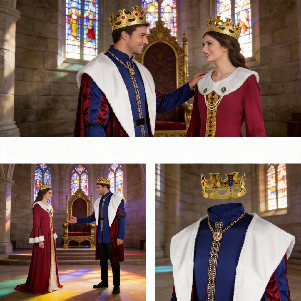 European Fantasy King Queen Cosplay Costumes Set With Polyester Fabric For Holiday Role Play