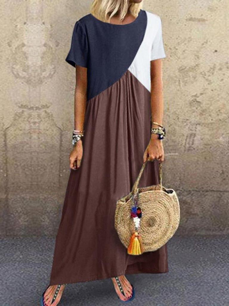 2023 Geometric Color Block Patchwork Long Summer Beach Dress