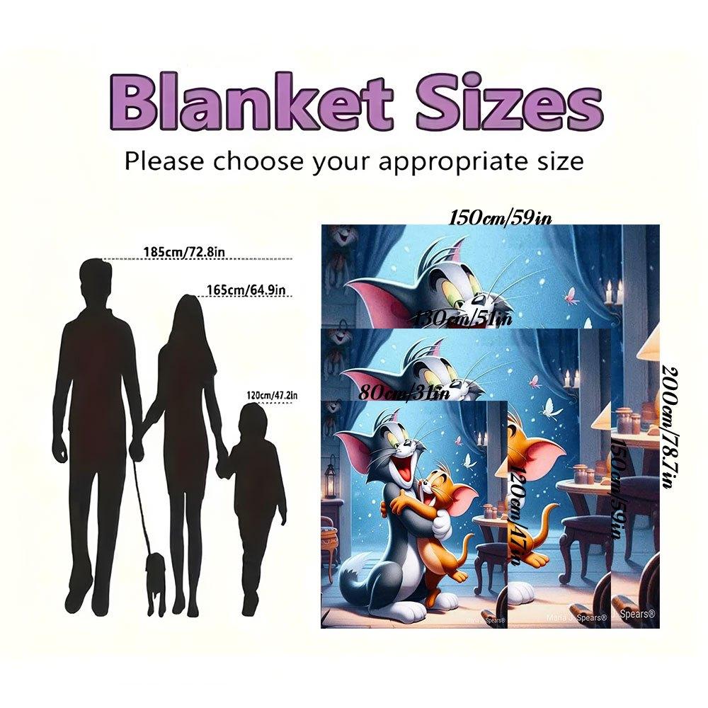 "Tom & Jerry Hug: Classic Cartoon Art Print"Blanket Flannel Throw Blanket for Sofa, Bed, Travel, Camping, Office