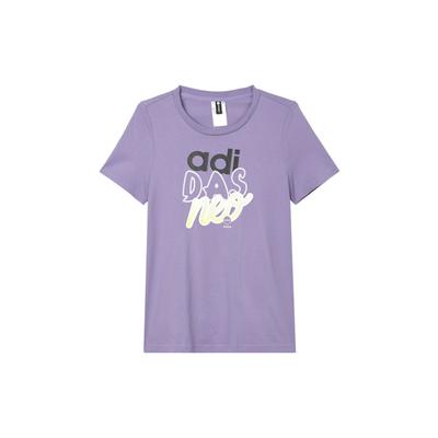 adidas Neo Dopamine Style Letter Print Round Neck Casual Sports Short Sleeve T-Shirt Women T-Shirt Purple HS6842