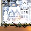 Christmas Village Window Decoration 2Pcs Town Static Glass Sticker Reusable Decal with Snowflake Indoor Outdoor Stickers Pattern Decorative