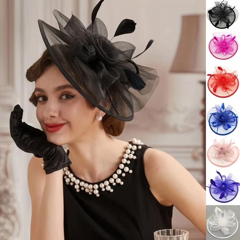 French Feather Fascinator Hat Elegant Tea Party Hat Hair Band Bride Headdress Photography