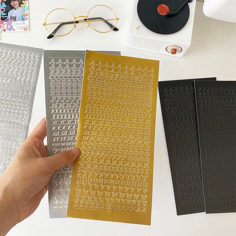 1 Sheet Waterproof  English Letter Digital Decorative Gold Sticker Scrapbooking Diy Label Diary Album Journal Planner