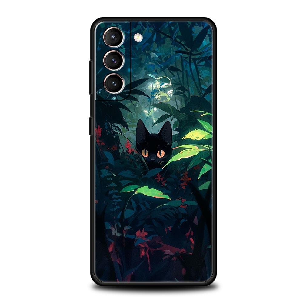 Artistic Black Cat Starry Night Phone Case For Samsung Galaxy S25 Edge S24 Plus S23 FE S22 S21 S20 Ultra 5G S10 Protect Cover