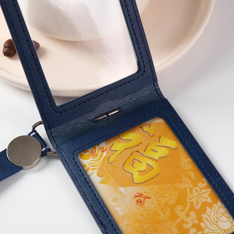 PU Leather Employee Id Case with Lanyard Fashion Leather Id Credit Card Holder Access Bus Card Case Badge Holder Card Sleeve
