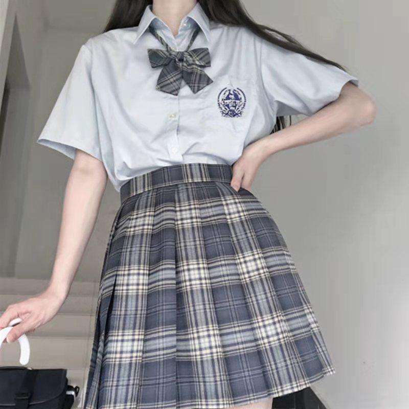 Gentle Blade Authentic JK Uniform: Plaid Pleated Skirt & College Style Short Shirt Set