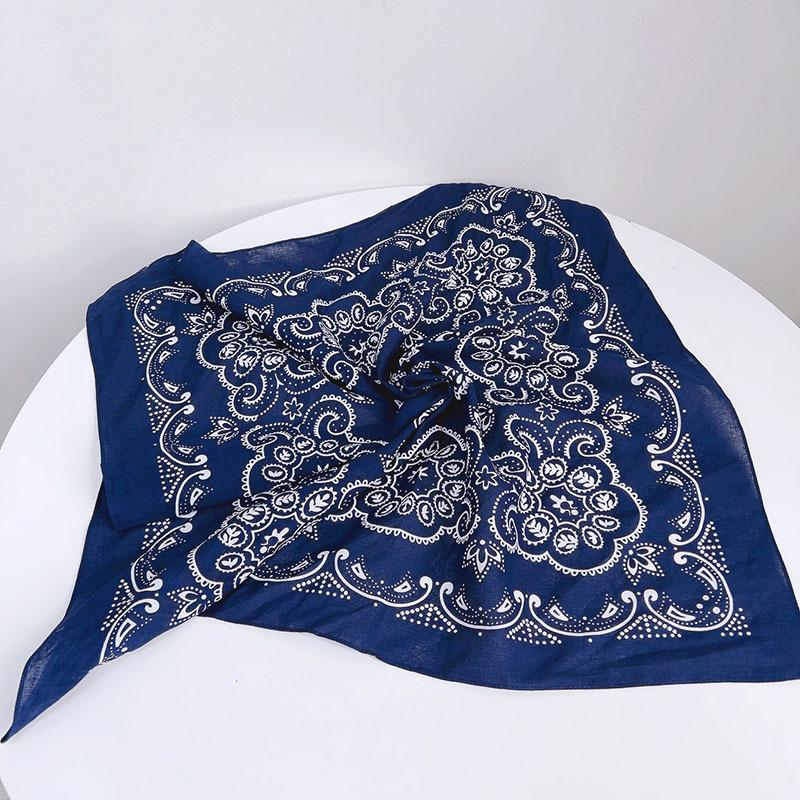 Pure Cotton Square Scarf Imitation Blue Dye Printing Cotton Handkerchief Small Silk Scarf Retro Ethnic Style Scarf Summer Neck Protection Scarf