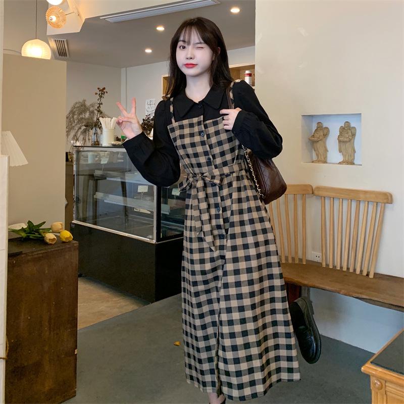Elegante Retro Geruite Gelaagde Jurk voor Dames - Trendy, Veelzijdig en Leeftijdsloos voor Herfst en Winter