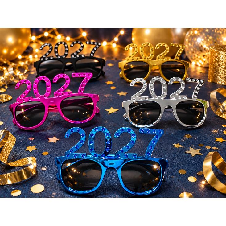 Lovatfirs 10 Pack Party Sunglasses Happy New Year 2027 for Women Men Adults Different 5 Color Red Gold Blue Black Silver UV400 7
