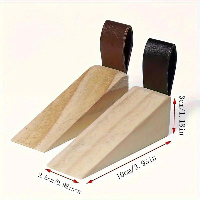 Solid Wood Door Stopper - Non-Slip Security Jammer with Faux Leather Loop,for Home & Office Doors,Wooden Doorstopper