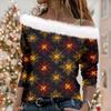 Women's  And Winter Long Sleeved Single Shoulder Strap Christmas Print Pullover Top