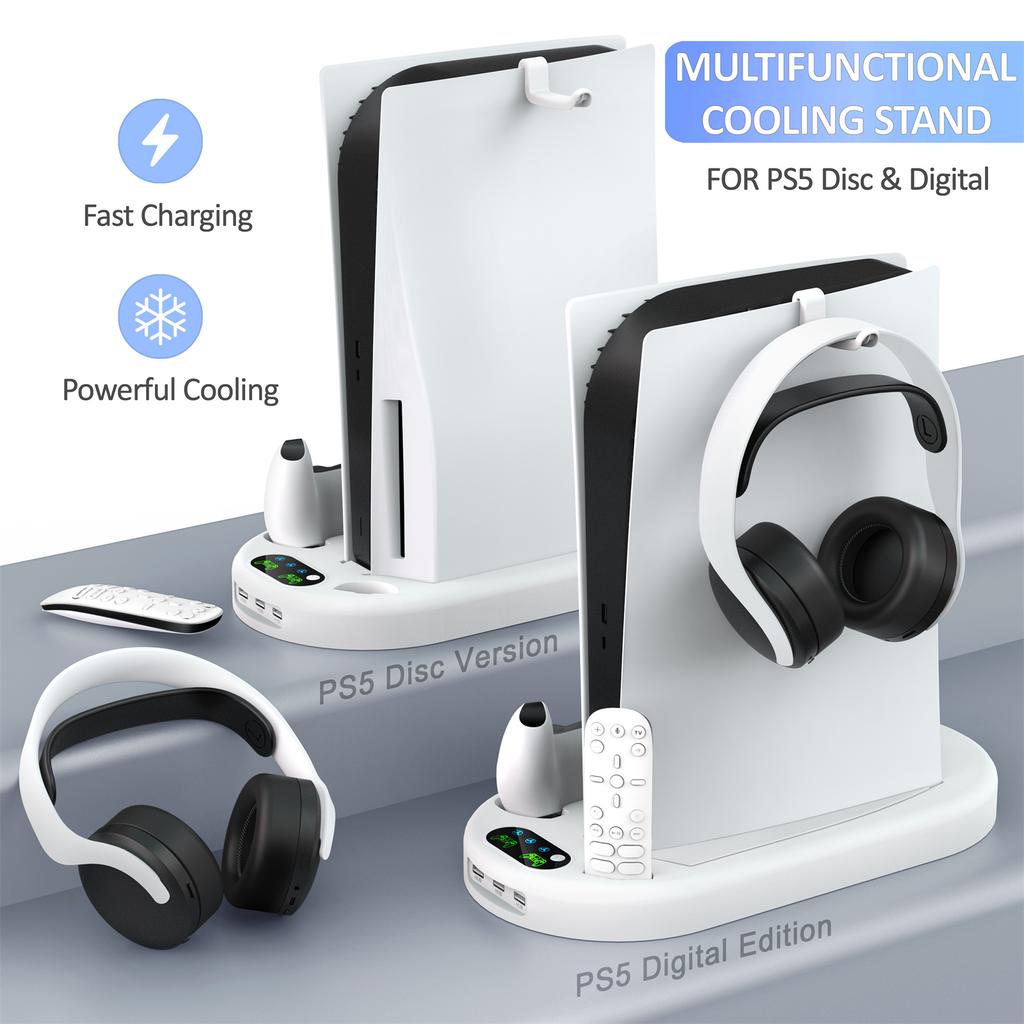 For Sony PS5 Console Controllers Charging Dock Cooler Stand Holder Headphone Holder