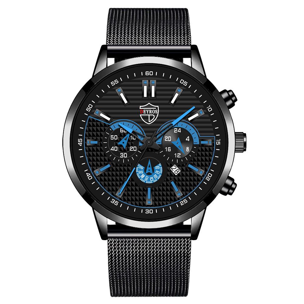 Trendy Men'S Watch Student Quartz Watch Stainless Steel Watch Calendar