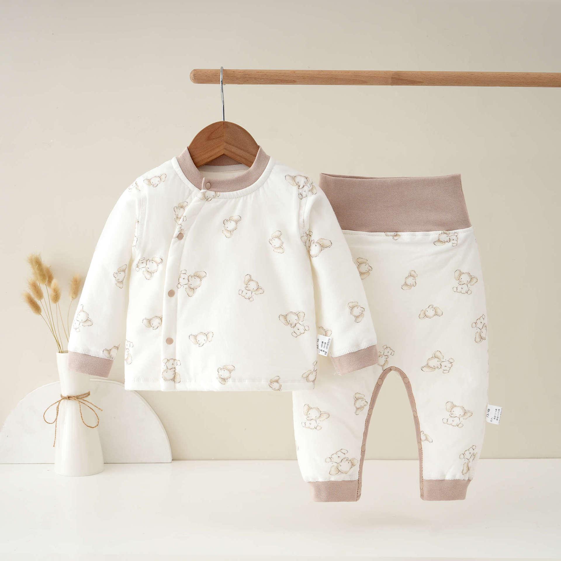 

Jingqi Зимний стеганый комплект для новорожденных – Теплый с длинными рукавами, защита с высокой талией, с осенними брюками-базовым слоем. 73cm recommended for 60-70cm, 13-16 lbs