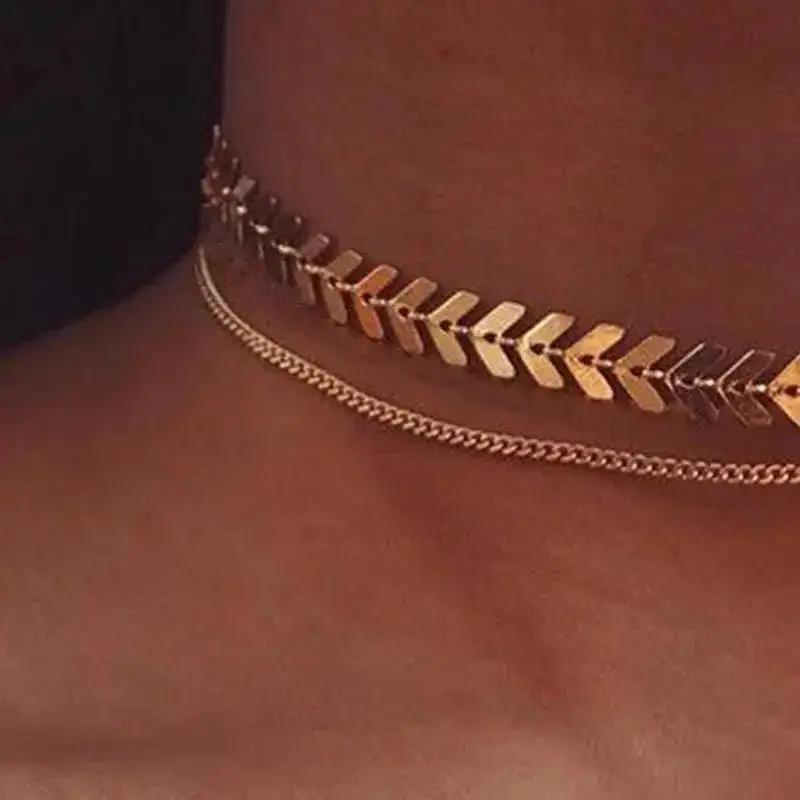 Simple Sequined Fishbone-shaped Fashionable Short Necklace for Men and Women, Fashion Jewelry Accessories, Creative Necklace