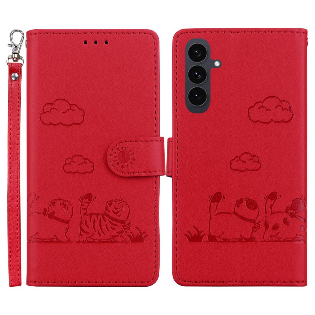 For Samsung Galaxy S25 FE Case RFID Blocking Kitten Pattern TPU+PU Leather Phone Cover with Wrist Strap