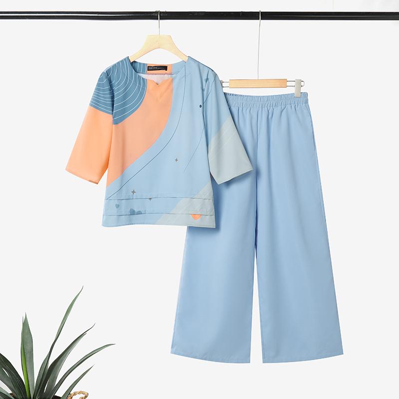 

Жіноча блузка з рукавом 3/4 і штани ZANZEA повсякденний костюм-двійка 4XL синій