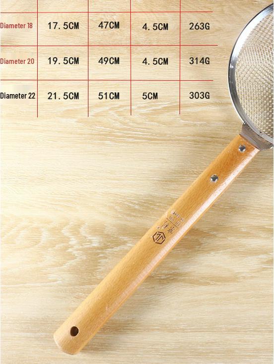Wooden Handle Stainless Steel Slotted Spoon Mesh Strainer Colander for Noodles and Draining