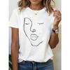 Abstract Facial Lines Graphic Print Plus Size Women's T-shirt, Short Sleeve Crew Neck Casual Top for Summer & Spring, Women's Clothing