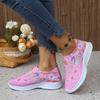 Women's Spring Breathable Knit Mesh Casual Running Shoes With Rhinestone Rainbow Detail, Thick-Soled Sports Footwear, Available In Large Sizes.