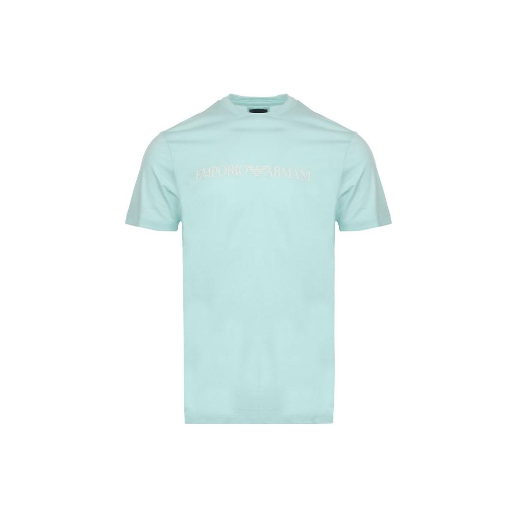 Emporio Armani FW23 Letter Logo Print Ronde Hals Trui Korte Mouwen T-shirt Heren t-shirts Lichtblauw 8N1TN5-1JPZZ-0767 XL