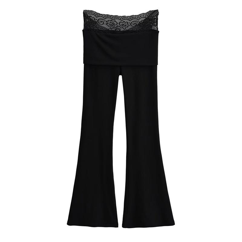 

Women s Korean Retro Lace V-Waist Yoga Pants - Elegant, Versatile, Stretchy, Slimming Flare Design Medium чёрный