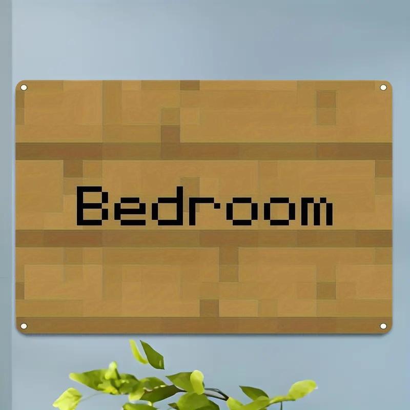 Vintage Pixel Art Bedroom Sign - 20.32x30.48 Cm Mini Metal Wall Decor with Mosaic Wood Texture Design, Easy To Install for Home