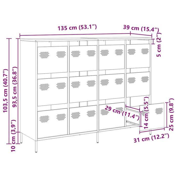 VidaXL Buffet Pink 135x39x103,5 Cm Cold-rolled Steel, Storage Furniture, Kitchen Storage Furniture, Furniture of 3307174