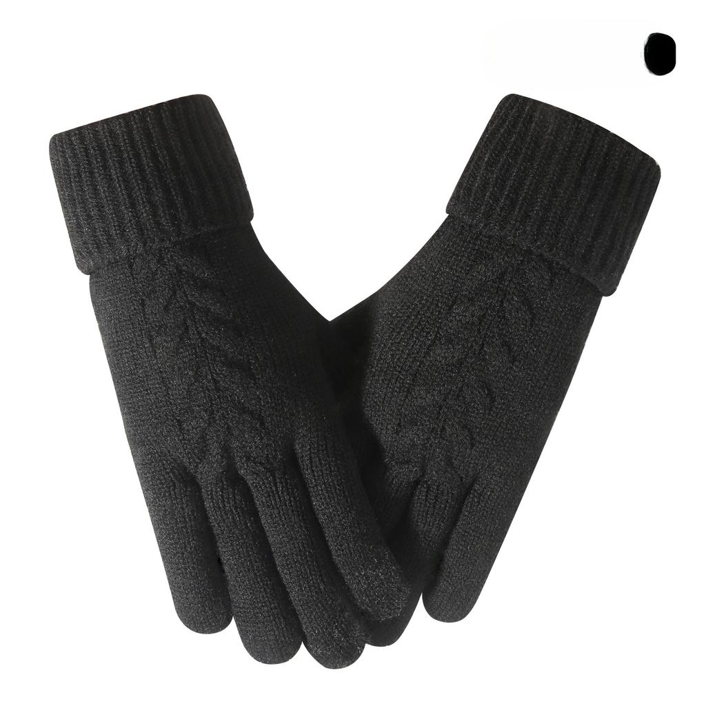 Touch Screen Gloves for Women In Winter Outdoor Cycling Warm Cold Plus Velvet Thickened Horizontal Machine Jacquard Knitted Gloves