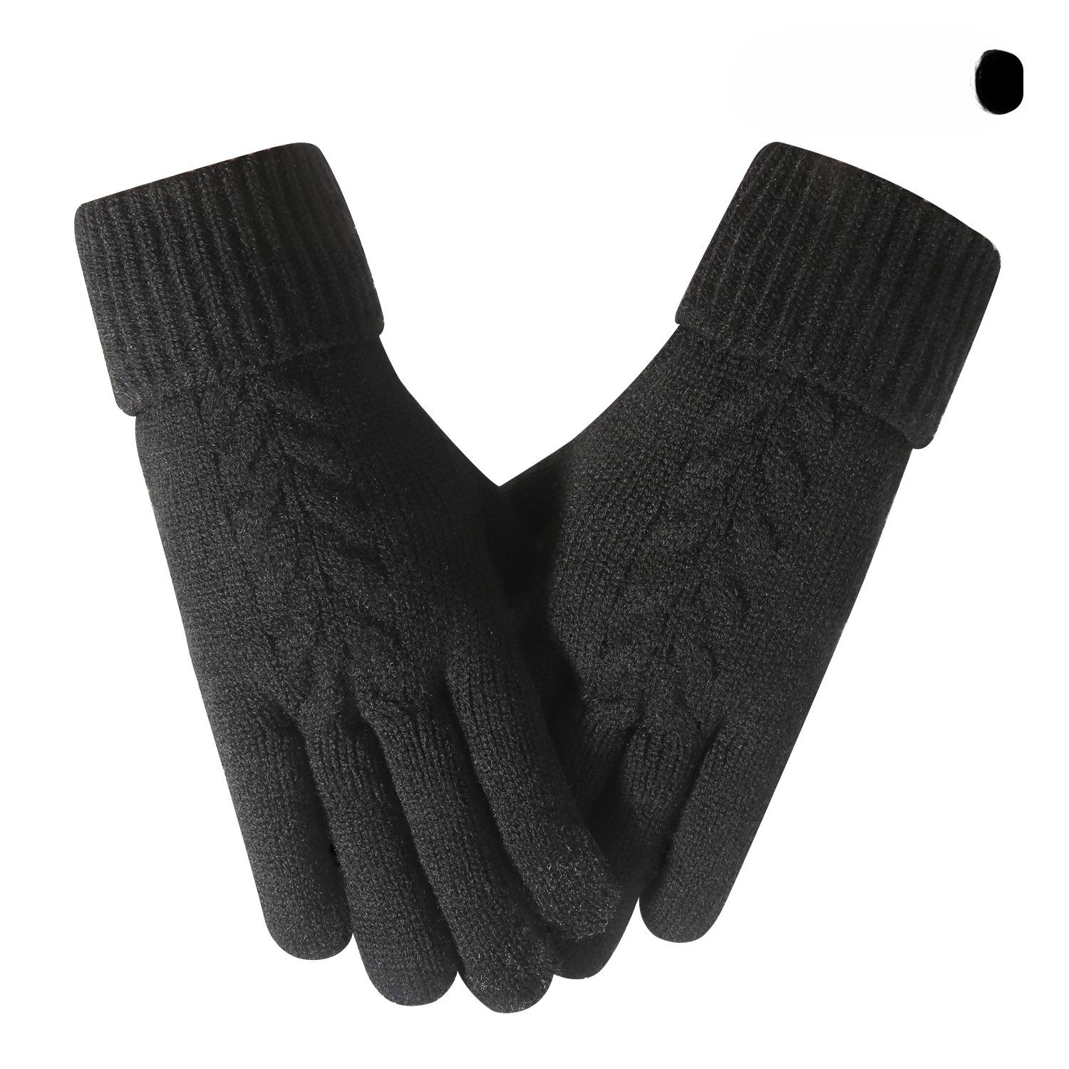 

Touch Screen Gloves for Women In Winter Outdoor Cycling Warm Cold Plus Velvet Thickened Horizontal Machine Jacquard Knitted Gloves