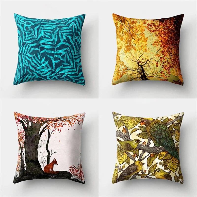 Ginkgo-Baumblatt-Kissenbezug, Schlafzimmer, Wohnzimmer, Wohnkultur, vier Jahreszeiten, Naturlandschaft, Poster