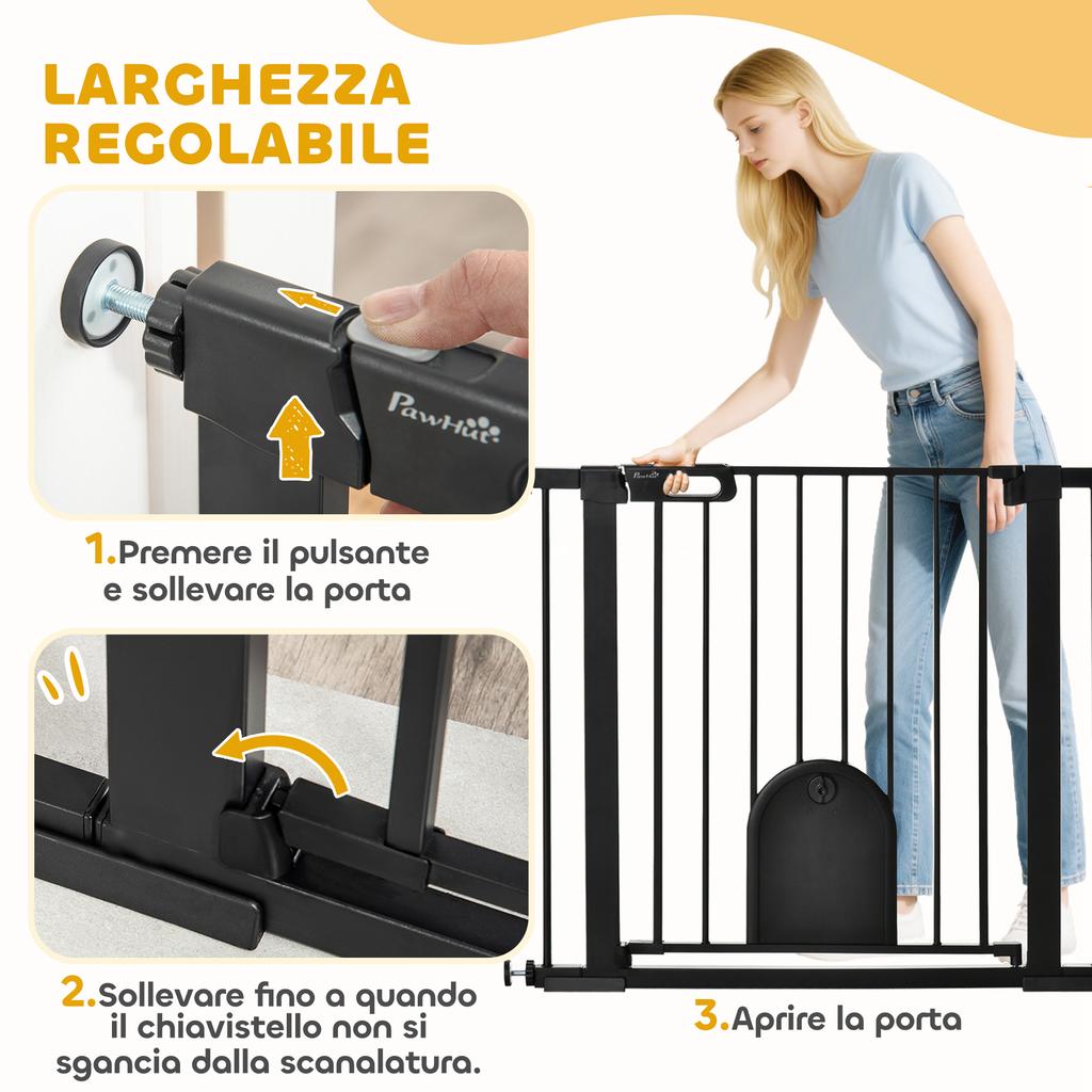 Adjustable Dog Gate with Small Door and Automatic Closure, 75-103x76cm, Black