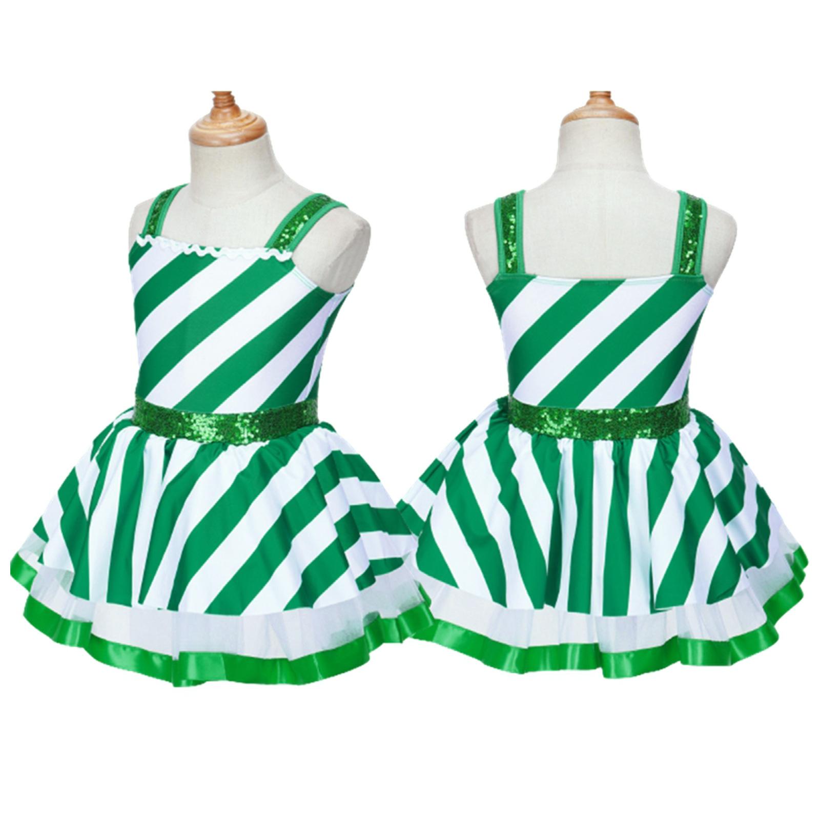 

Діти Дівчата Різдво Танці Косплей Костюми Блискучі блискітки Смугаста сукня Фігурне катання Катання на роликових ковзанах 15-16 Years зелений