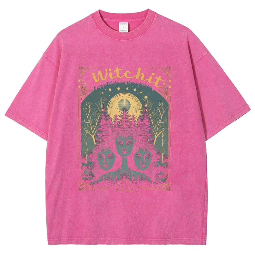 Dámské tričko s potiskem čarodějnice na Halloween Nadměrné s kulatým výstřihem Prací trička Dámské oblečení Nišový design Vintage Krátký rukáv