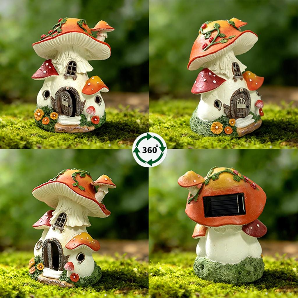 Mushroom House Statue Solar Light Figurine Lamp Decorative Craft Durability Resin Sculpture Outdoor
