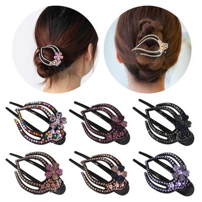Women Flexible Headwear Styling Tool Hollow Claws Rhinestone Hair Clip Heart  Flower Acrylic