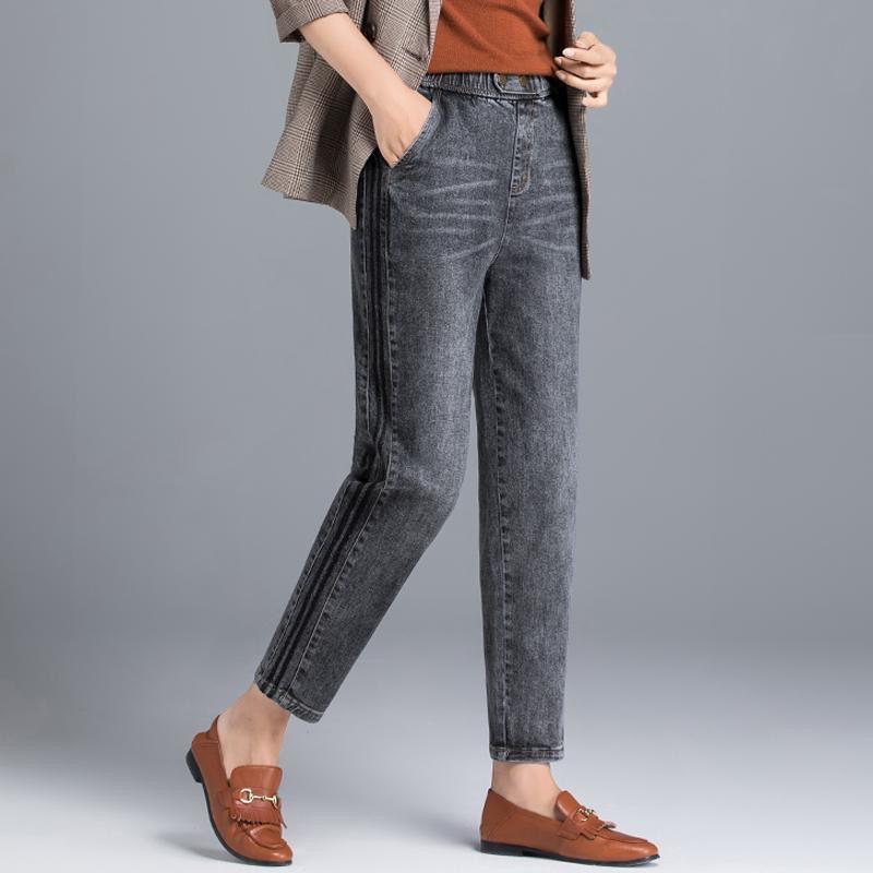 Spring Summer Oversize 80kg Ankle Length Harem Jeans High Waist Stripe Denim Pants Baggy Blue Woman Casual Spodnie Trouser