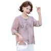 Women's New Chinese Style Embroidered Mid-Sleeve T-Shirt Set