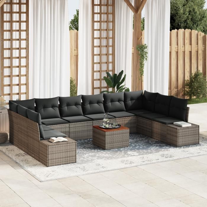 VidaXL Ensemble de canapé de jardin de 11 pièces avec coussins gris en polyrotin 3356676