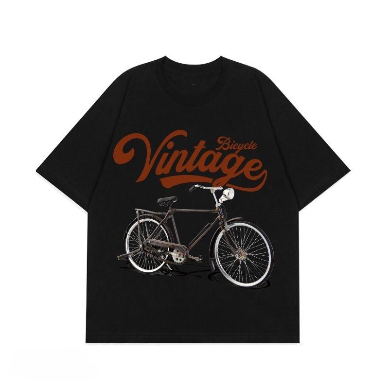 2026 SpringSummer Hot Selling New Vintage Bicycle Printed Couple Short Sleeve Casual Loose Round Neck Cotton Tshirt Top