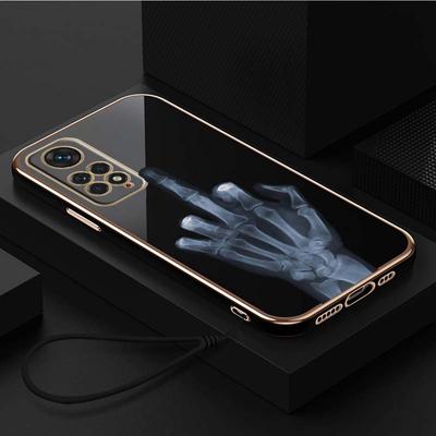 Luxury Plated TPU Phone Case With Lanyard for Xiaomi Poco F4 F5 M4 M5 X3 X4 X5 13T Redmi Note 10S 11S 10C 13C Case A10 Cartoon Middle Finger Art Cover