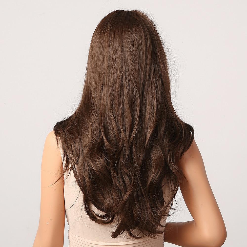 Dlouhé vlnité hnědé Ombre syntetické paruky s ofinou Cosplay Party paruky pro ženy Paruky z přírodního denního vlasu odolné vůči teplu