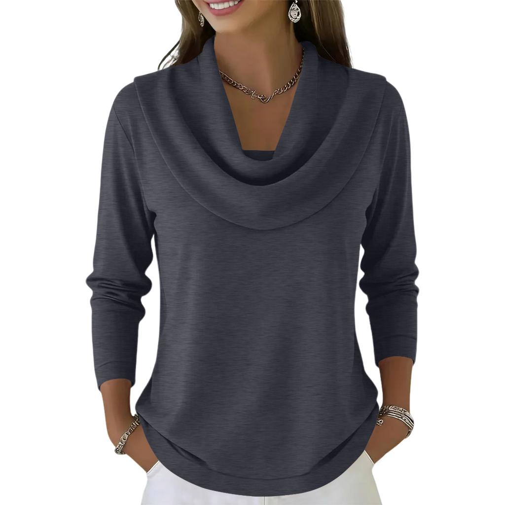 Women's Casual And Fashionable Round Neck Long Sleeved  Solid Color Top Sweater