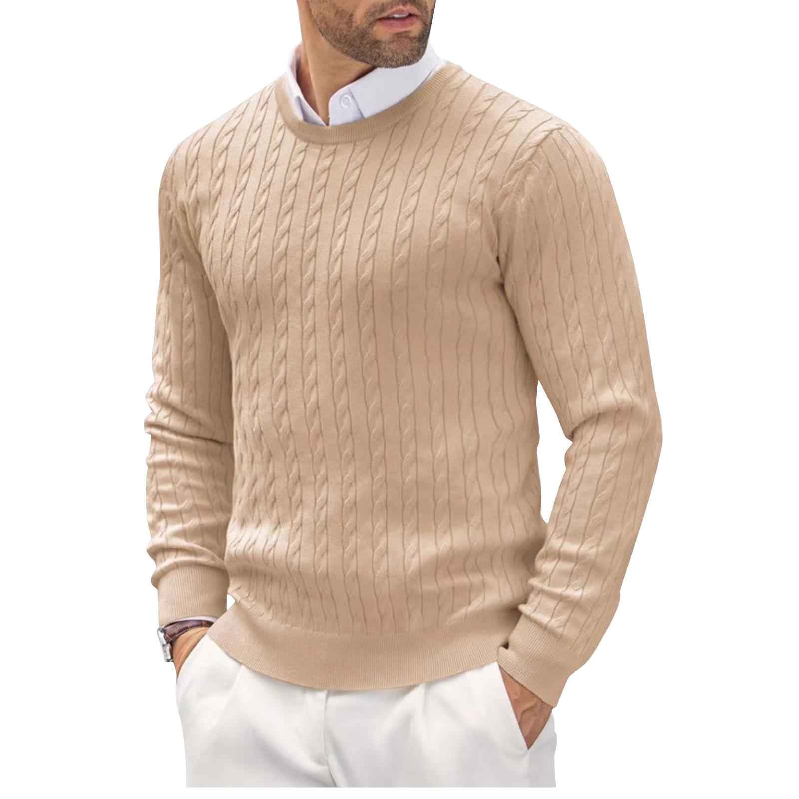 

Men s Solid Color Knitted Round Neck Long Sleeve Top Men s Casual Fashion Long Sleeve Top XXL бежевий