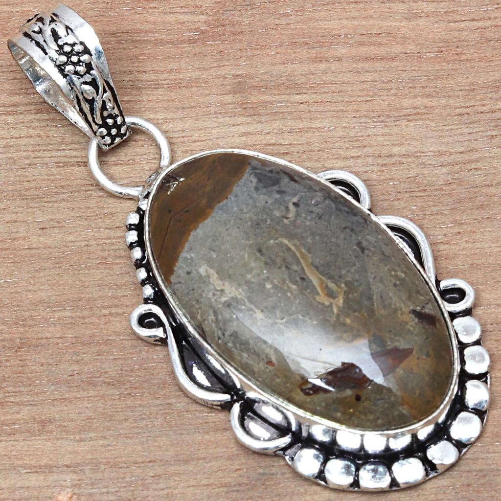 Pendant Rain Forest Jasper Gemstone Valentine'Day Gifted Silver Jewelry 2.25"